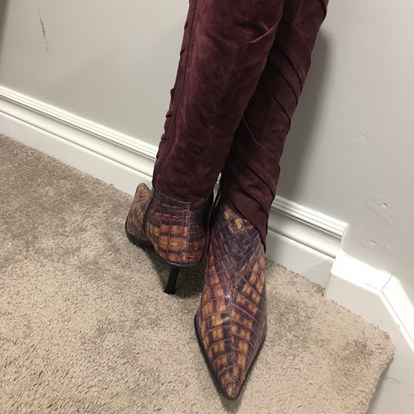 🇨🇦 89 Indo, Heeled Boots, Suede & Faux Alligator, Size 9, Purple - Picture 4 of 6